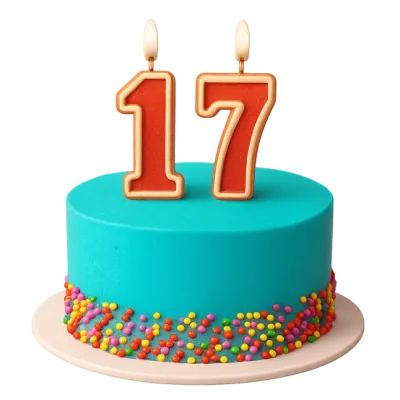 Gâteau d'anniversaire avec des bougies en forme de 17