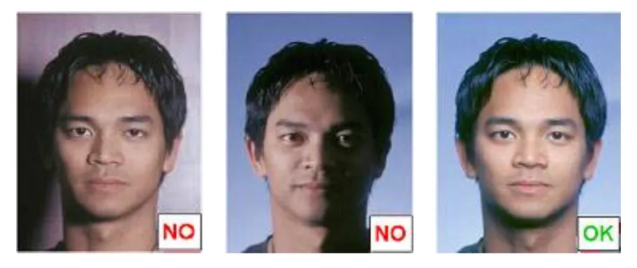 Example of shadows on the face: two photos not allowed and one allowed