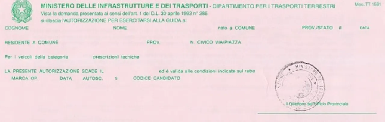 Permis provisoire (foglio rosa) avec le numéro de réservation et le code candidat mis en évidence